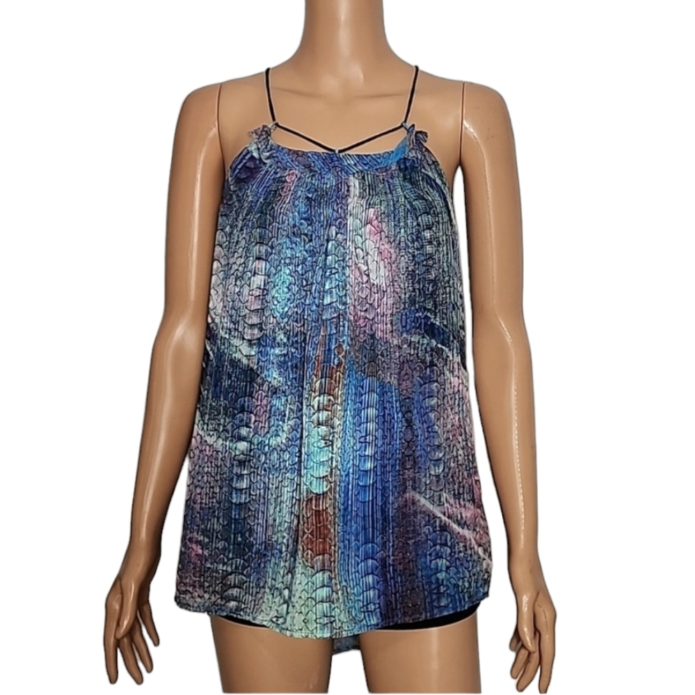 See‎ U Soon Womens Top Size L Large Python Blue Shirt Sleeveless Blouse